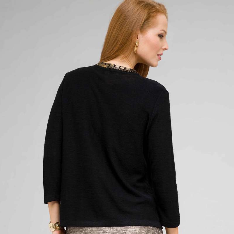3/4 Sleeve beaded cardigan, Black, large image number 1